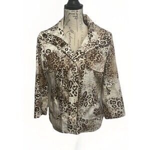 Multiples Animal Print Button Front Jacket Women’s Small Stretch Cotton Blend